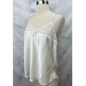 Vintage 70s Body Lites Satin camisole Top SZ 38 M Lace Dainty Embroidery Lolita